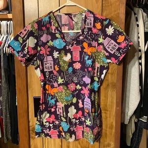 X small colorful scrub top